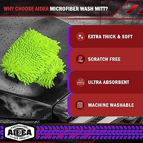 Car Wash Mitt Microfiber, 4PK, Car Wash Brush, Green, 7.12''X10.14''