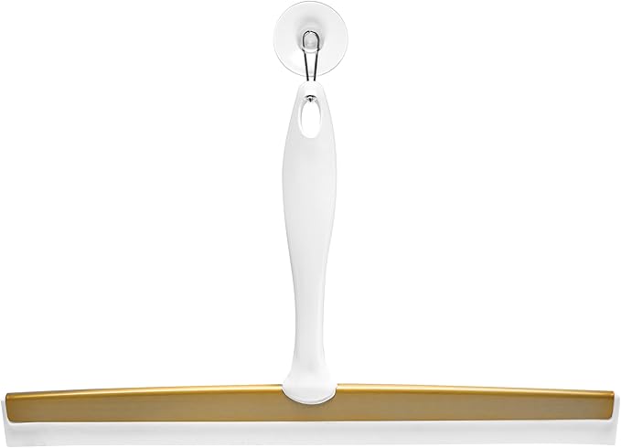 iDesign Bathroom Shower Squeegee with Wall Hook - White/Soft Brass