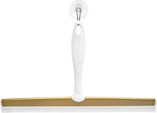 iDesign Bathroom Shower Squeegee with Wall Hook - White/Soft Brass