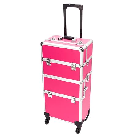mefeir 3 in 1 Rolling Makeup Train Case, Aluminum Makeup Travel Organizer Cosmetic Case, Cosmetology Display Suitcase on