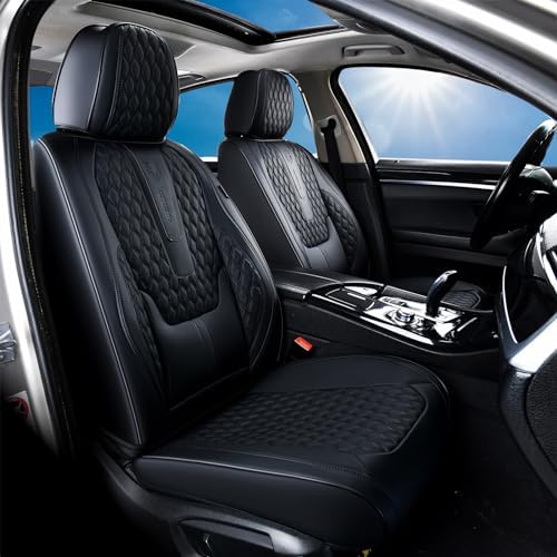Car Seat Covers Full Set, Black Seat Covers for Car with Lumbar Support, Nappa Leather Seat Covers Waterproof Car Seat Protectors Universal Fit for Most Cars SUV Trucks