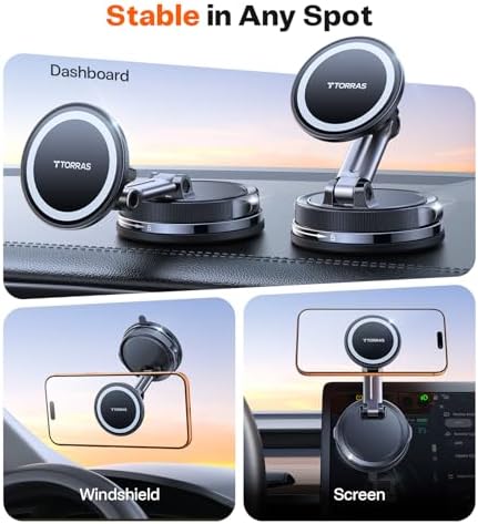 TORRAS 2026 Vacuum for Magsafe Car Mount【98+LBS Strongest Suction & Ultra Magnet】 Magnetic Phone Holders for Your Car, 360° Adjustable Car Phone Holder Mount for iPhone 18 Pro Max 17 16 15 14 13 12