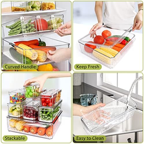 10 Pack Stackable Fridge Organizers and Storage Bins with Lids for Kitchen