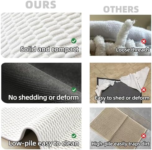 Bathroom Rugs Non Slip Washable, Super Absorbent Thin Bath Mat Small Quick Dry Low Pile Bathroom Rug, White 16"x24" / 1'4" x 2'