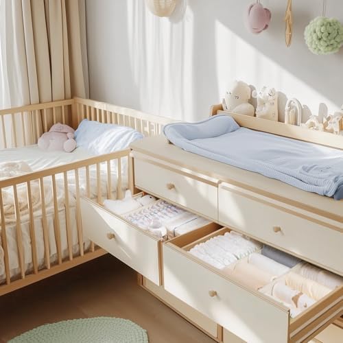 Drawer Organizer Clothes, 14 Pack Dresser Organizer for Baby Clothes, Underwear, Sock- Foldable Closet Organization and Storage Dividers Bins for Nursery, Bedroom and Dorm (Beige)