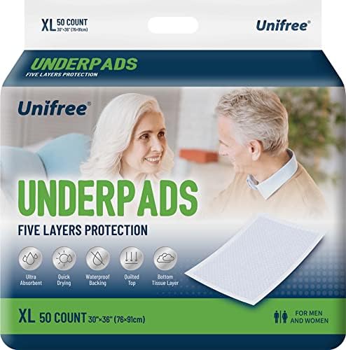 Disposable Underpads, Bed Pads, Incontinence Pad, Super Absorbent, 50 Count, Blue (XL 30x36 Inch)