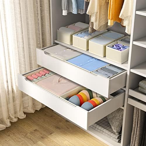 Drawer Organizer Clothes, 12 Pack Dresser Organizer for Nursery, Baby Clothes, Underwears, Sock, Fabric Dresser Bins, Drawer Dividers, Foldable Closet Organizers and Storage(Beige)