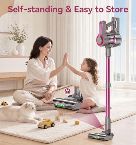 600W/50Kpa Cordless Vacuum Cleaners for Home, 50Mins Stick Vacuum with Self-Standing,Anti-Tangl,Lightweight Wireless Vacuum for Hardwood Floors Carpet Pet Hair Car(Purple)