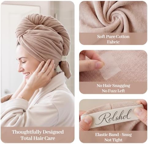 100% Cotton Hair Towel Wrap for Women, 2 Pack Hair Drying Towels