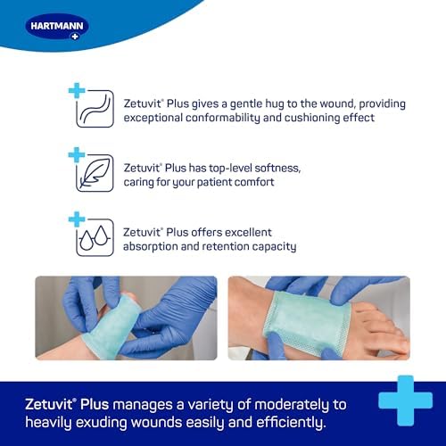 Zetuvit Plus Superabsorbent Wound Dressing – High-Absorbency Sterile Pads (Non-Adhesive/Non-Border) for Moderate to Heavy Exudate – 4 x 4 in., Box of 10