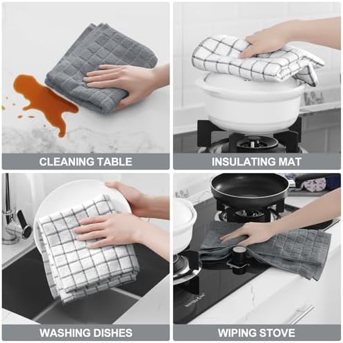 Large Premium Cotton Kitchen Towels 16"x 28", 6 Pack, Grey
