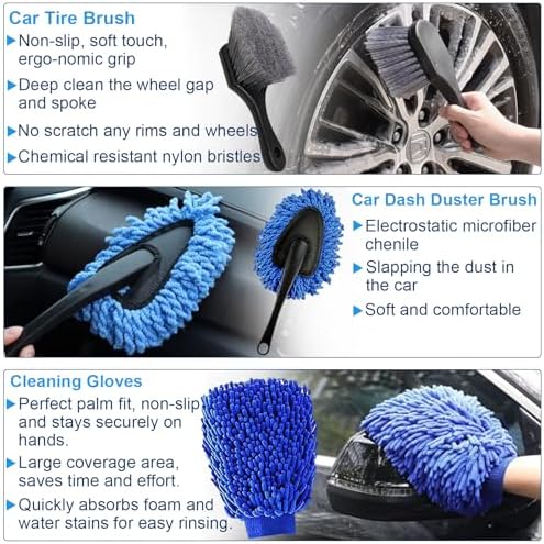 26PCS Car Detailing Kit, Car Detailing Brush Set, Car Cleaning Kit, Auto Detailing Tools for Interior Exterior Wheels, Professional Car Wash Accessories with Windshield Cleaning Tool and Storage Bag