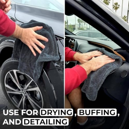 1300GSM Microfiber Car Drying Towel, Double-Twist Loop, Ultra-Absorbent, Quick-Dry, Lint- & Streak-Free, Scratch-Safe, for Car Wash & Detailing (1 Pack) (Dark Grey, 24" x 36")