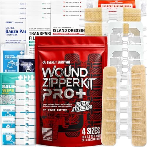 Wound Closure Kit | Surgical Zip-Stitch Devices for Cut & Laceration | Sterile, Suture-Free, Stitch-Less Adhesive Butterfly Bandages for Emergency First Aid Wound Care (Ultimate Pro+ Kit)