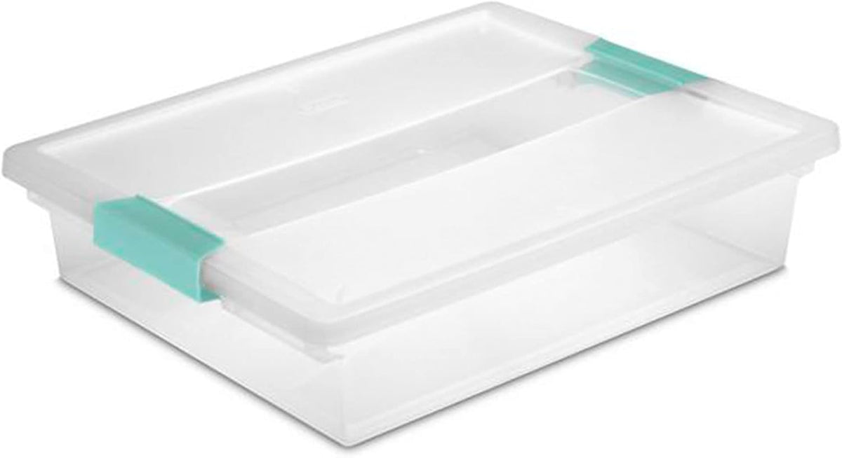 Clip Box, Stackable Small Storage Bin with Latching Lid, Plastic Container to Organize Office, Crafts, Clear Base and Lid, Large, 1-Pack