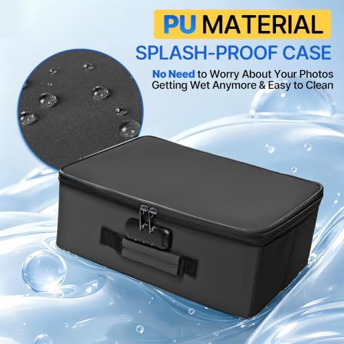 Photo Storage Box with 18 Inner Photo Case, Photo Organizer Box with Lock, PU Storage Containers with Handles & Lid, Keepsake Box for Home, Office, Travel, Pictures & Memories Storage Cards, Grey