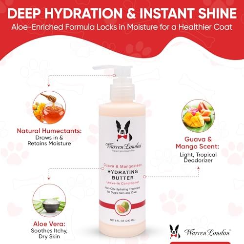 Hydrating Butter Leave in Pet Conditioner for Dogs | Lotion for Skin and Coat | Aloe Puppy & Dog Conditioner for Hair Detangler, Dry Skin, & Pet Fur Dandruff | Made in USA | Guava 8oz