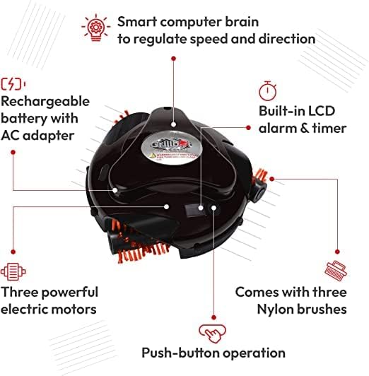 Grillbot Automatic Grill Cleaning Robot with Nylon Brushes, Electric BBQ Cleaner Brush with Motorized Power, Cordless Rechargeable Grill Scrubber for Outdoor Grills (Black)