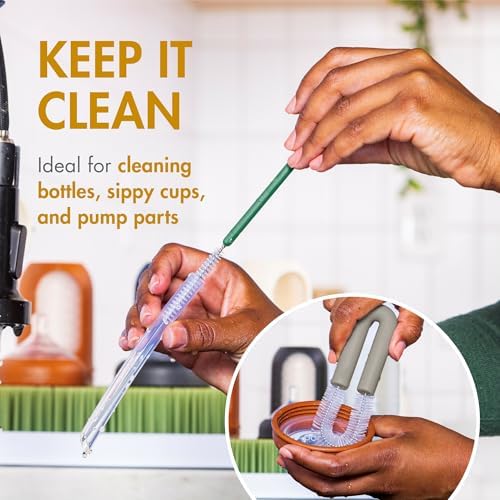 Mod Baby Bottle Brushes - Includes Bottle Cleaner Brush, Straw Cleaner Brush, Nipple Brush and Detail Brush for Baby Bottles - Baby Bottle and Straw Brush Cleaning Set - Deco - 4 Count