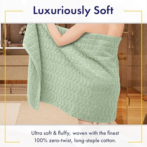 Luxury 100% Cotton Decorative Bath Towel Set, Ultra Soft - Eucalyptus Green