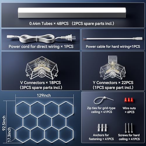 11 Hexagon LED Garage Light, Ultra-Bright 6500K Natural White, 11 Grids for Garage, Mall, Shop, and Auto Detailing.