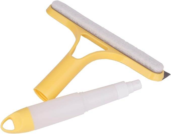 3 Pcs Squeegee for Shower Glass, 3 in 1 Window Scrubber, Spray, Sponge Wipe, Silicone Squeegee, for Car Window, Mirror, Tile Walls, with 6 Wall Hooks, Easy to Clean Kit, Yellow, Blue, White