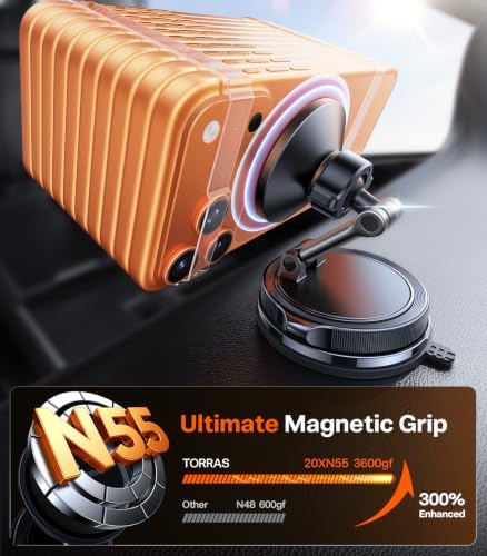 TORRAS 2026 Vacuum for Magsafe Car Mount【98+LBS Strongest Suction & Ultra Magnet】 Magnetic Phone Holders for Your Car, 360° Adjustable Car Phone Holder Mount for iPhone 18 Pro Max 17 16 15 14 13 12