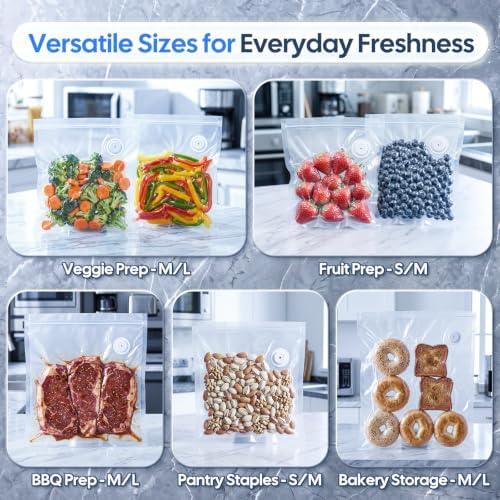 Reusable Vacuum Sealer Bags for Food, 30 Pack, S+M+L