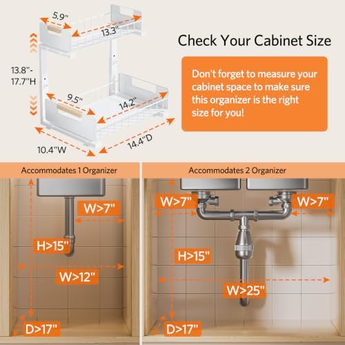 Under Sink Organizer Kitchen, 2-Tier Pull-Out Cabinet Shelf, 2-Pack