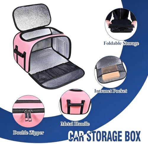Car trunk organizer front seat storage for Suv and Sedan，insulated box，pink