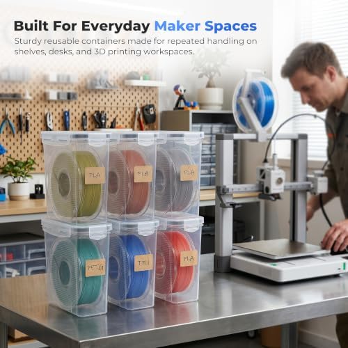 Filament Storage Box - 6 Pack Filament Container for 3D Printing Sealing and Protection - Portable Storage Box with Desiccants&Label for Home&Office,Water-Proof and Dust-Proof 4.0L(9.03*8*3)