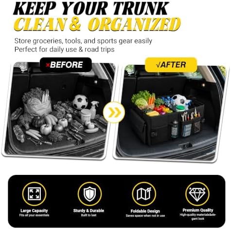 50L Trunk Organizer, Medium Foldable Car Organizer for SUV, Jeep, Sedan