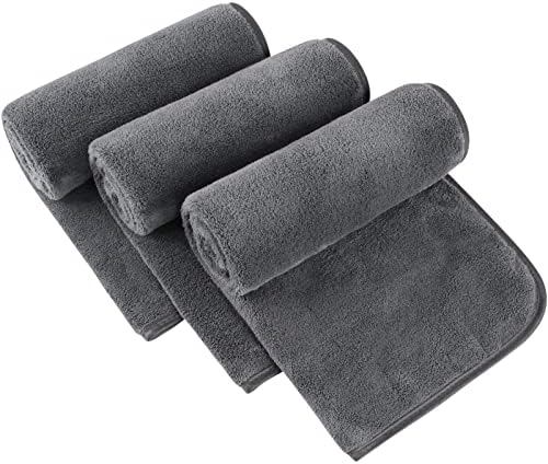 Microfiber Hand Towels for Bathroom, 16 x 31 Inch, Grey, 3Pack