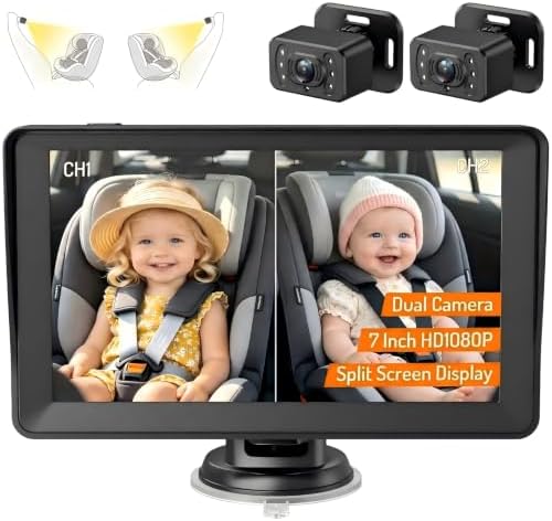 7 inch HD 1080P Split Screen Baby Car Camera for 2 Kids