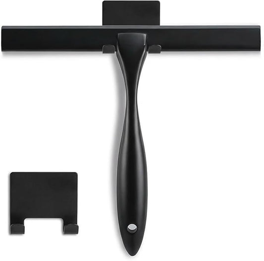 NETANY Shower Squeegee, 14-Inch Matte Black Squeegee, All-Purpose Stainless Steel Squeegee for Bathroom, Shower Doors, Mirrors, Tiles and Car Windows - 100% Streak Free