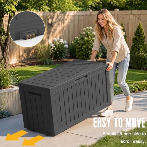 135 Gallon Deck Boxes Outdoor Waterproof Storage Box with Wheels