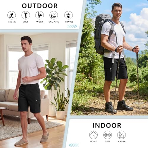 Mens Hiking Cargo Shorts 9 Inch Inseam Quick Dry