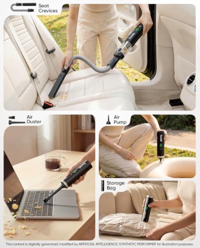 Slim V10 Ultra Cordless Car Vacuum, 4-in-1 Portable Mini Vacuum with 19kPa Suction, Freely Combinable Accessories, 2 Suction Modes, Handheld Vac for Car, Small Jobs, Keyboard, Office (Black)