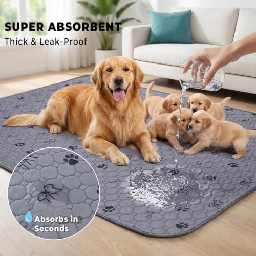 Washable Pee Pads for Dogs, 2 Pack 36” x 48” Waterproof Puppy Pads