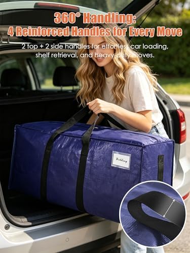 8 Pack 200LB Heavy-Duty Moving Bags with Wrap-Around Handles, Extra Large Storage Totes for Space Saving, Clothes Storage Bags, College Dorm Essentials, Blue, 24 Gal
