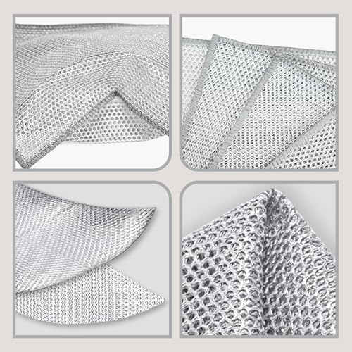 Double-Layer Steel Wire Cleaning Cloth - Non-Scratch Wire Dishcloth Rag Heavy Duty Scrub Pads Multi-Purpose Silver Mesh Scouring Pads for Dishes, Pots, Pans (20PCS)