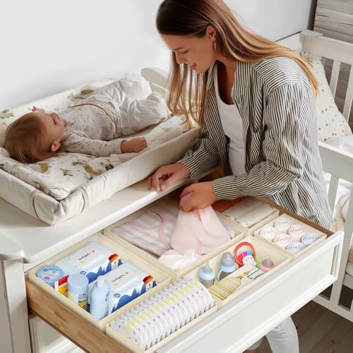 Drawer Organizer Clothes, 12 Pack Dresser Organizer for Nursery, Baby Clothes, Underwears, Sock, Fabric Dresser Bins, Drawer Dividers, Foldable Closet Organizers and Storage(Beige)