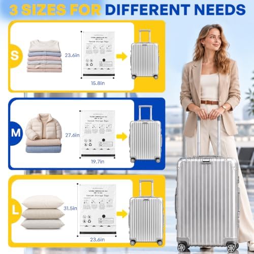 Vacuum Storage Bags, 18 Pack with Pump for Clothing and Travel