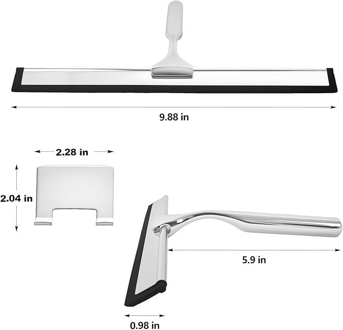 Squeegee for Shower Glass, 10-Inch Shower Squeegee for Glass Doors, All-Purpose Stainless Steel and TPR Rubber for Streak-Free Cleaning on Glass Shower Doors, Mirrors, Windows, Tile and Car Glass