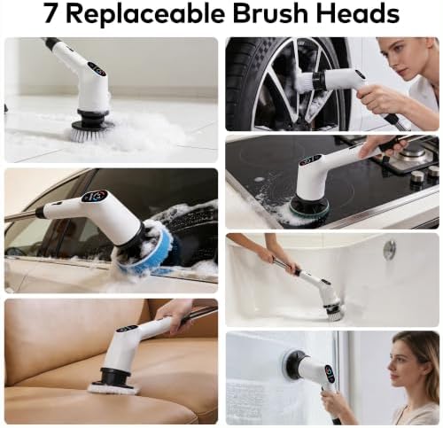 Electric Spin Scrubber, Cordless Cleaning Brush with 7 Brush Heads