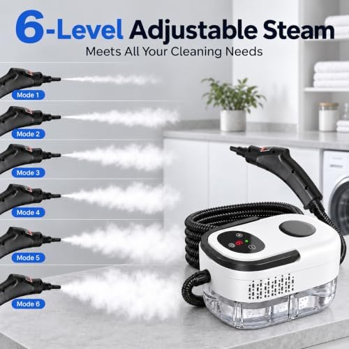2500W Handheld Steam Cleaner with 6-Level Adjustable Steam, Hand Held Steamer for Cleaning with 16Pcs Accessories and Large Water Tank, Steam Cleaner for Car Detailing,Home,Tile,Grout,Furniture