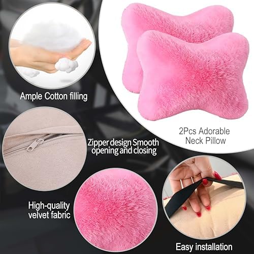 2 Pack Cute Car Neck Pillows Soft Plush Headrest Cushions for Neck Support Adorable Car Interior Decor Accessories(Pink)