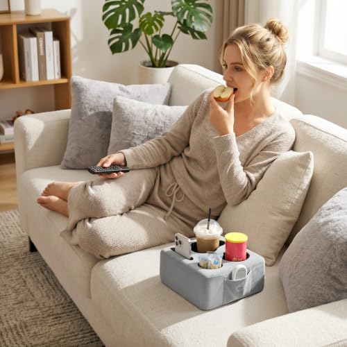 Couch Cup Holder, Couch Caddy, 4 Holes, Gray