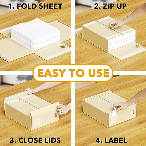8 Pack Bed Sheet Organizers and Storage, Foldable Sheet Organizer for Linen Closet, Sheets Set Folder Keeper with Window XL (Queen & King Size) Bedding Container (Beige, 8 Pack)