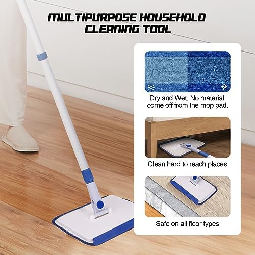 Baseboard Cleaner Tool with Handle, Wall Floor Mop with Extendable Long Handle Duster for Cleaning Window, Floor, Skirting Board, Ceiling, Shower, Tub Tile, Kitchen with 6 Reusable Pads